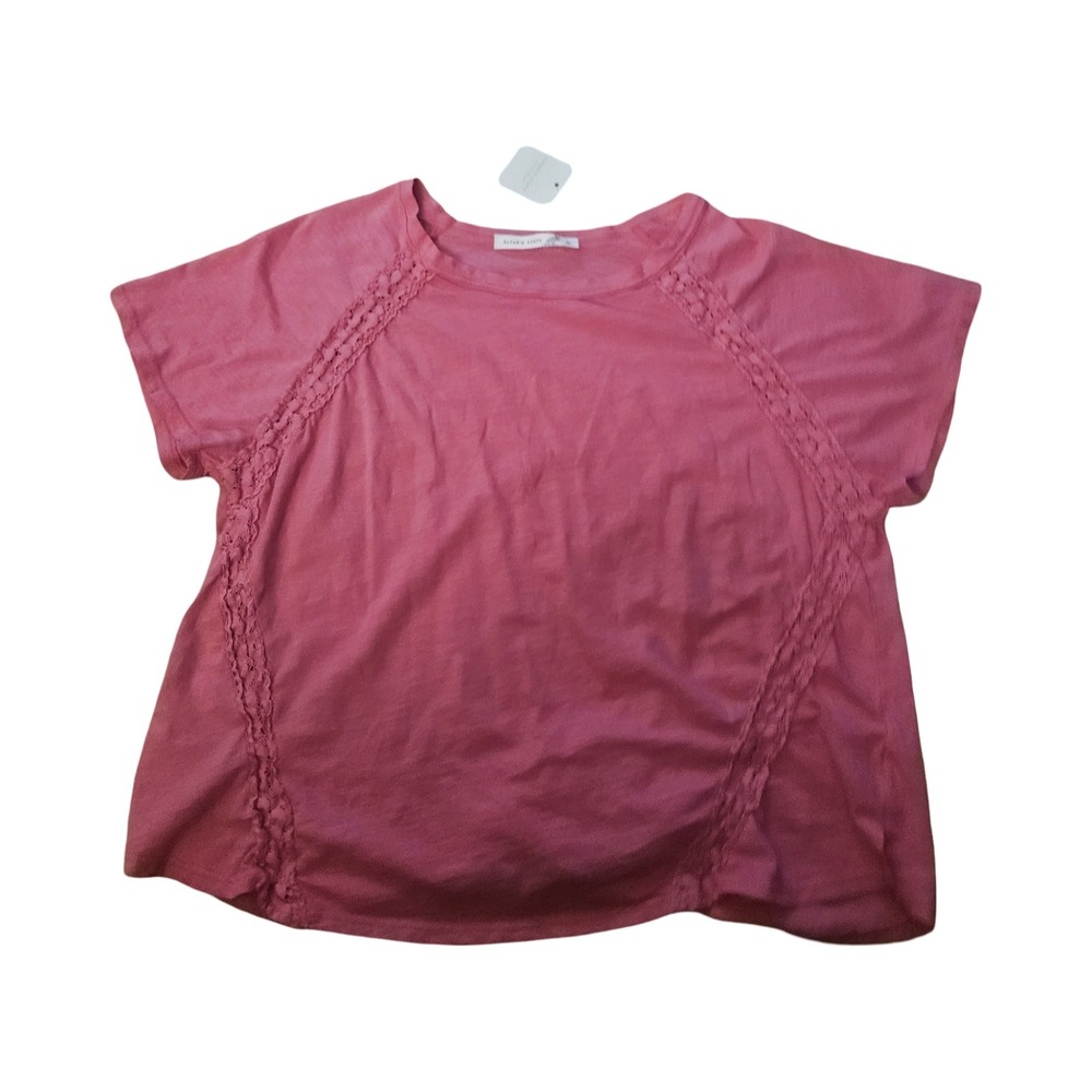 Altard State Shocking Pink‎ Crochet Lace Trim Slub Knit Top Medium RE11105